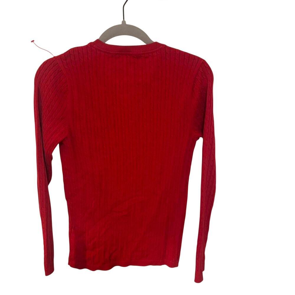 Tommy Hilfiger Red Cable Knit V-Neck Sweater Women’s Medium Classic Cotton - Picture 3 of 8